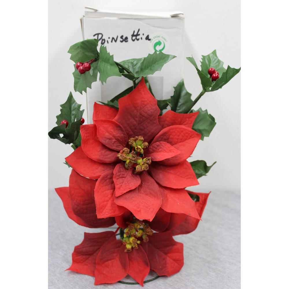 PartyLite Holly Poinsettia Red Green Floral Ring P0092 Christmas Decor 12in